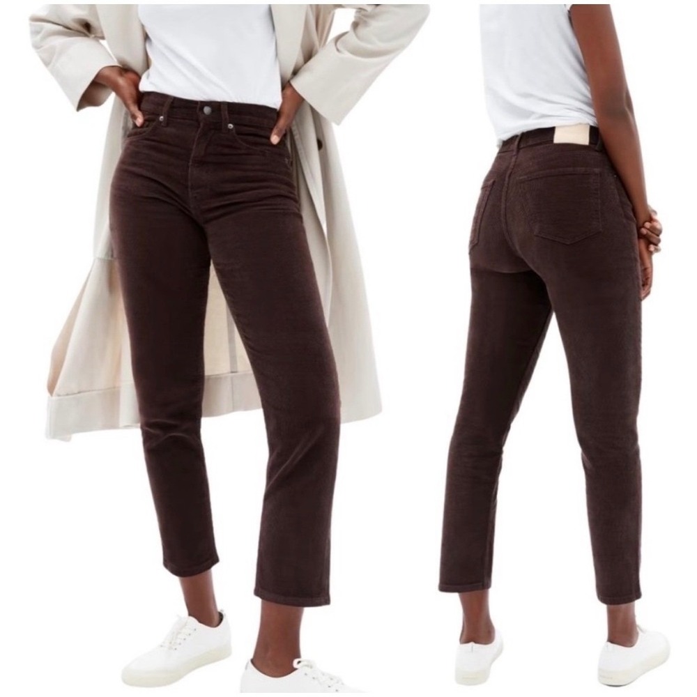 Everlane Baby Cord Cheeky Crop High Rise Straight Corduroy Pants Purple Plum‎ 27